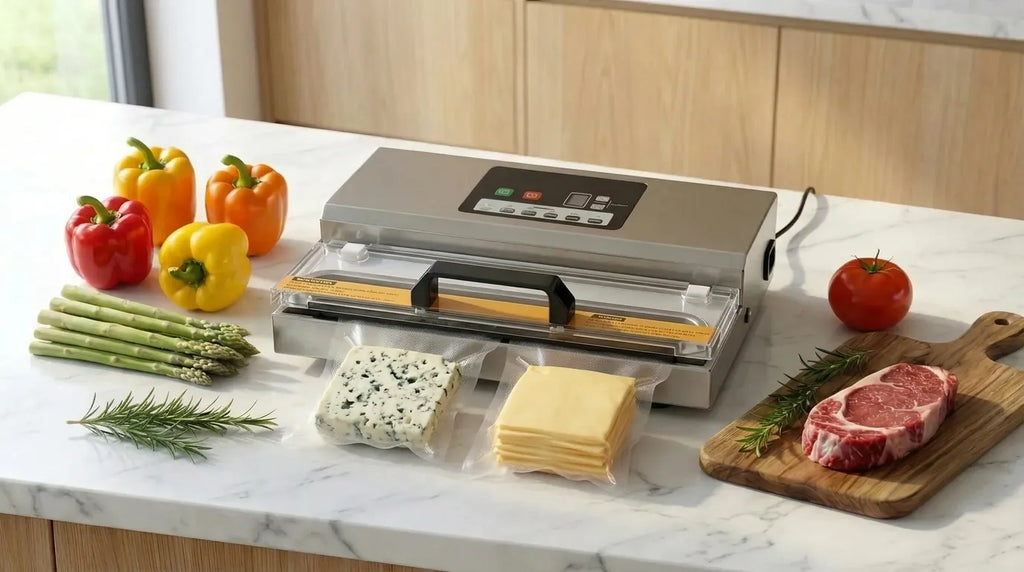 Máquina de vacío envasando queso al vacío