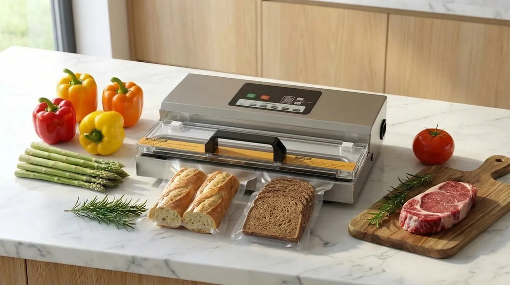 Máquina de vacío envasando pan al vacío