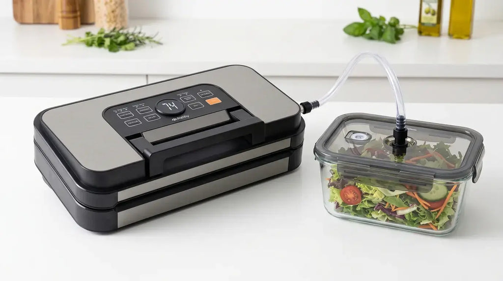 poner una ensalada al vacío con una máquina de vacío
